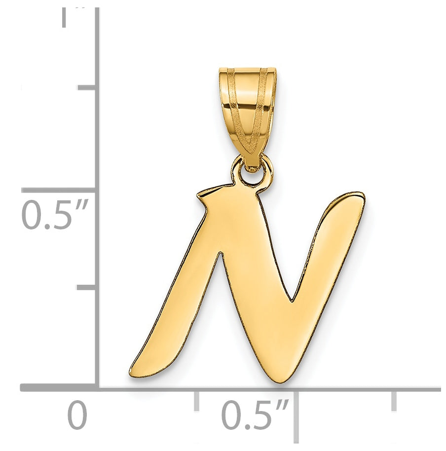14K Yellow Gold Polished Script Letter N Initial Pendant