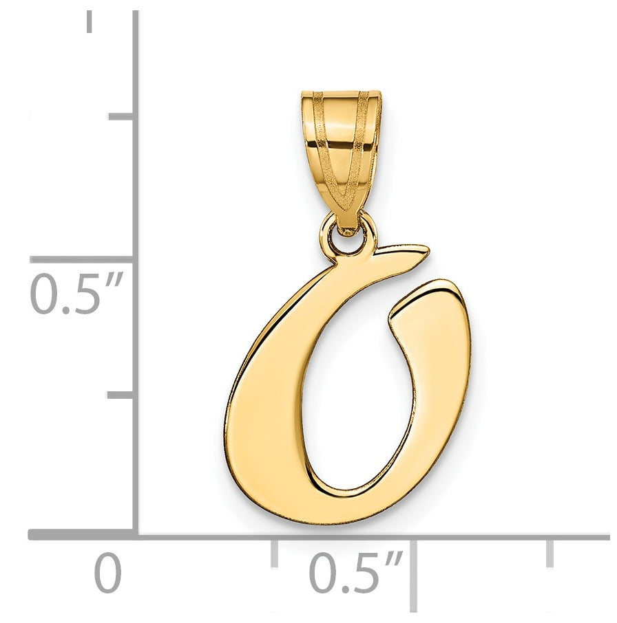 14K Yellow Gold Polished Script Letter O Initial Pendant