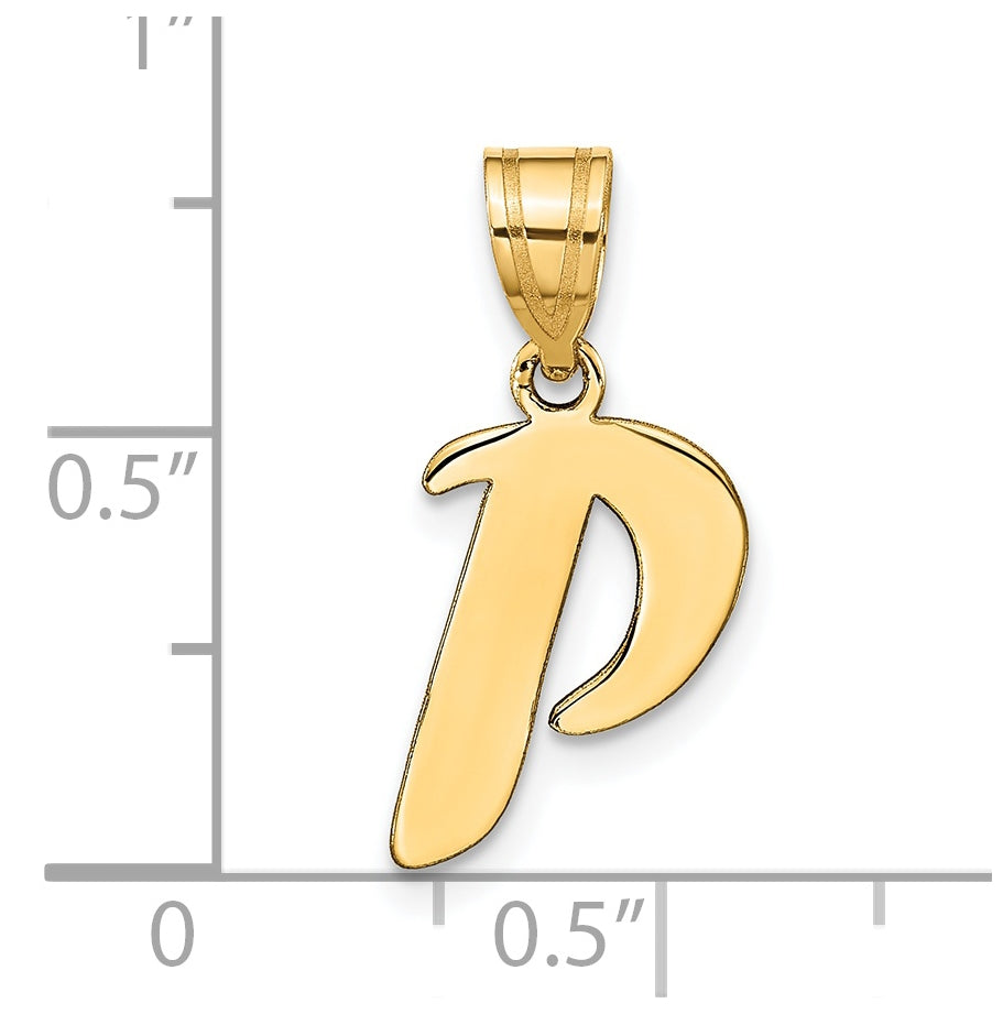 14K Yellow Gold Polished Script Letter P Initial Pendant