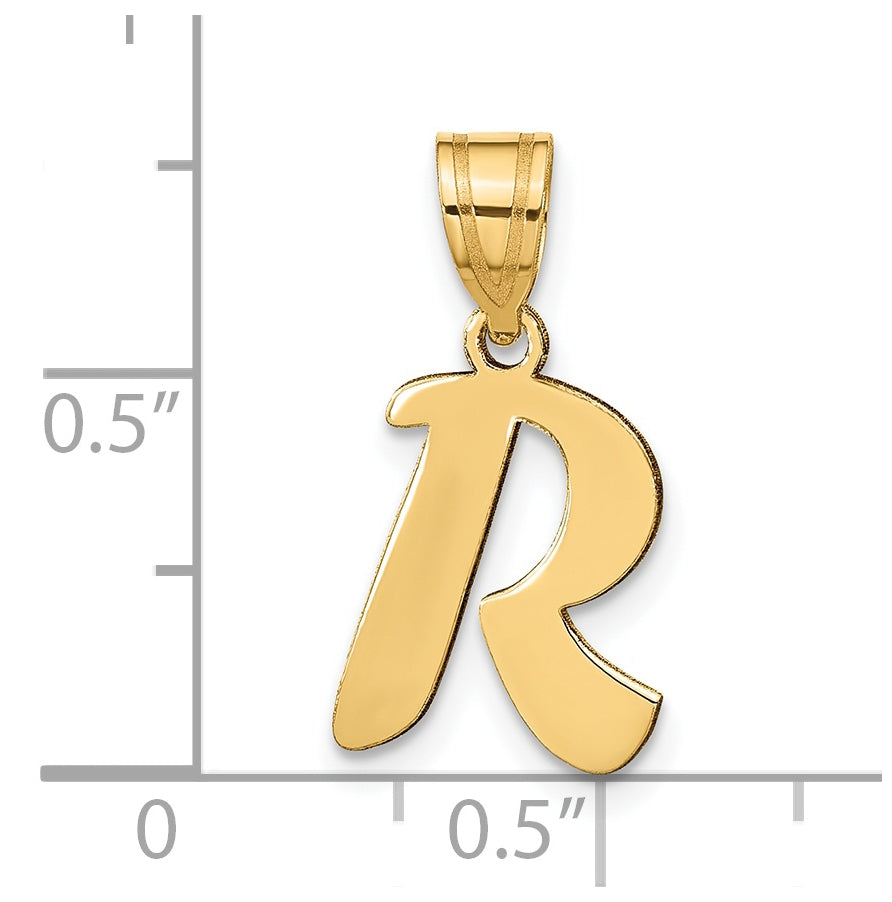 14K Yellow Gold Polished Script Letter R Initial Pendant