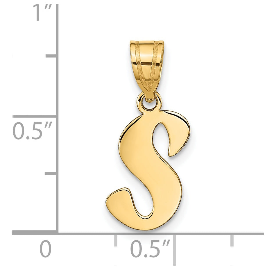 14K Yellow Gold Polished Script Letter S Initial Pendant