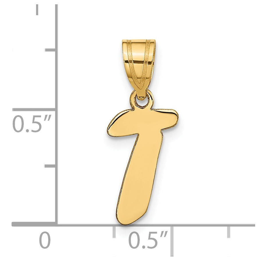 14K Yellow Gold Polished Script Letter T Initial Pendant