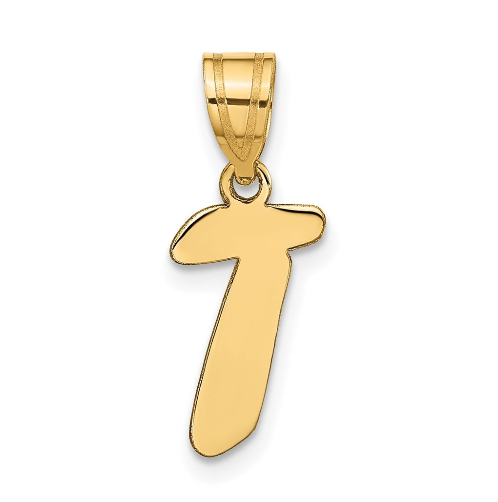 14K Yellow Gold Polished Script Letter T Initial Pendant