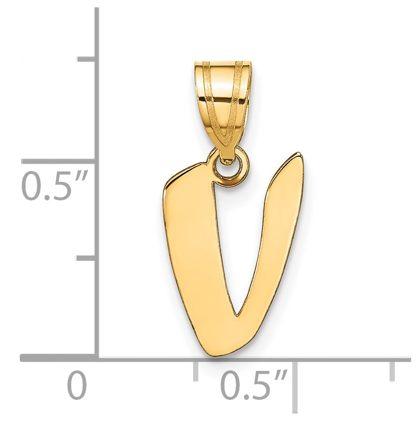 14K Yellow Gold Polished Script Letter V Initial Pendant