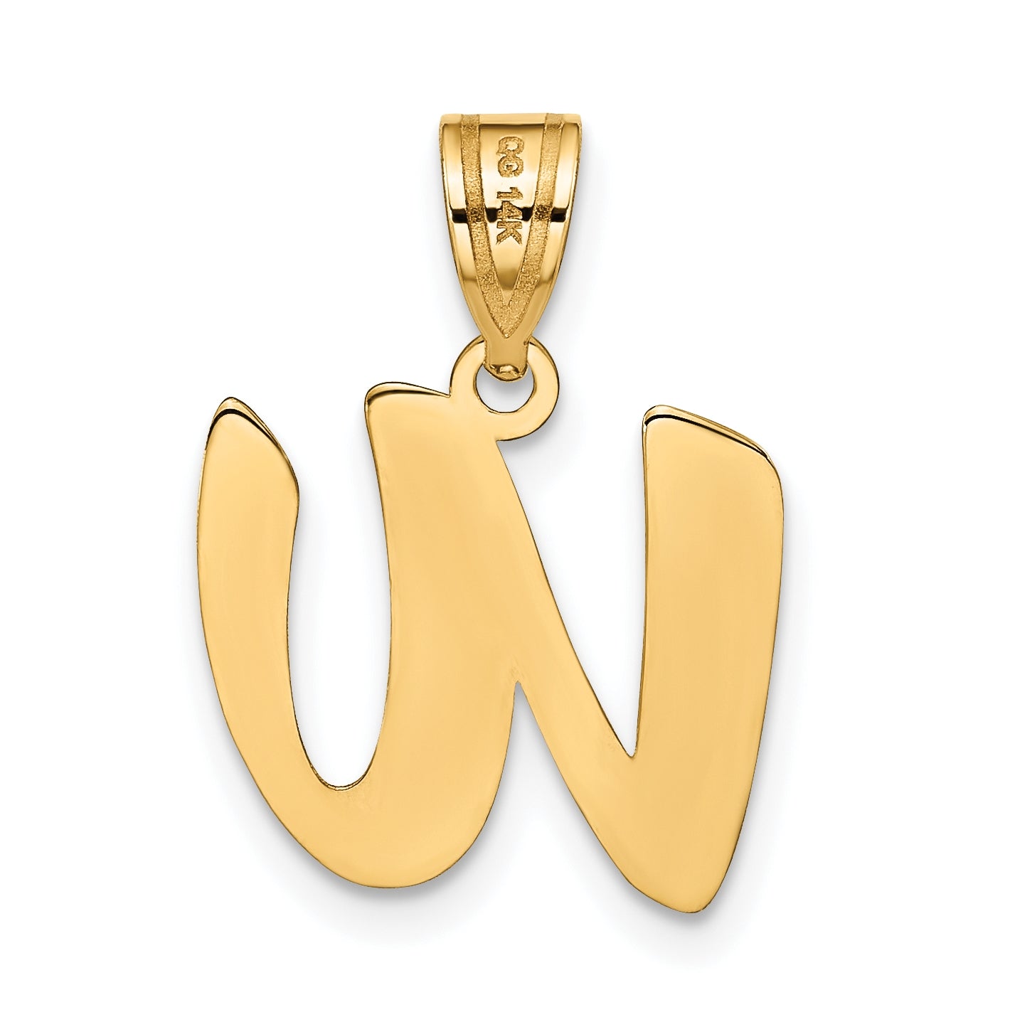 14K Yellow Gold Polished Script Letter W Initial Pendant