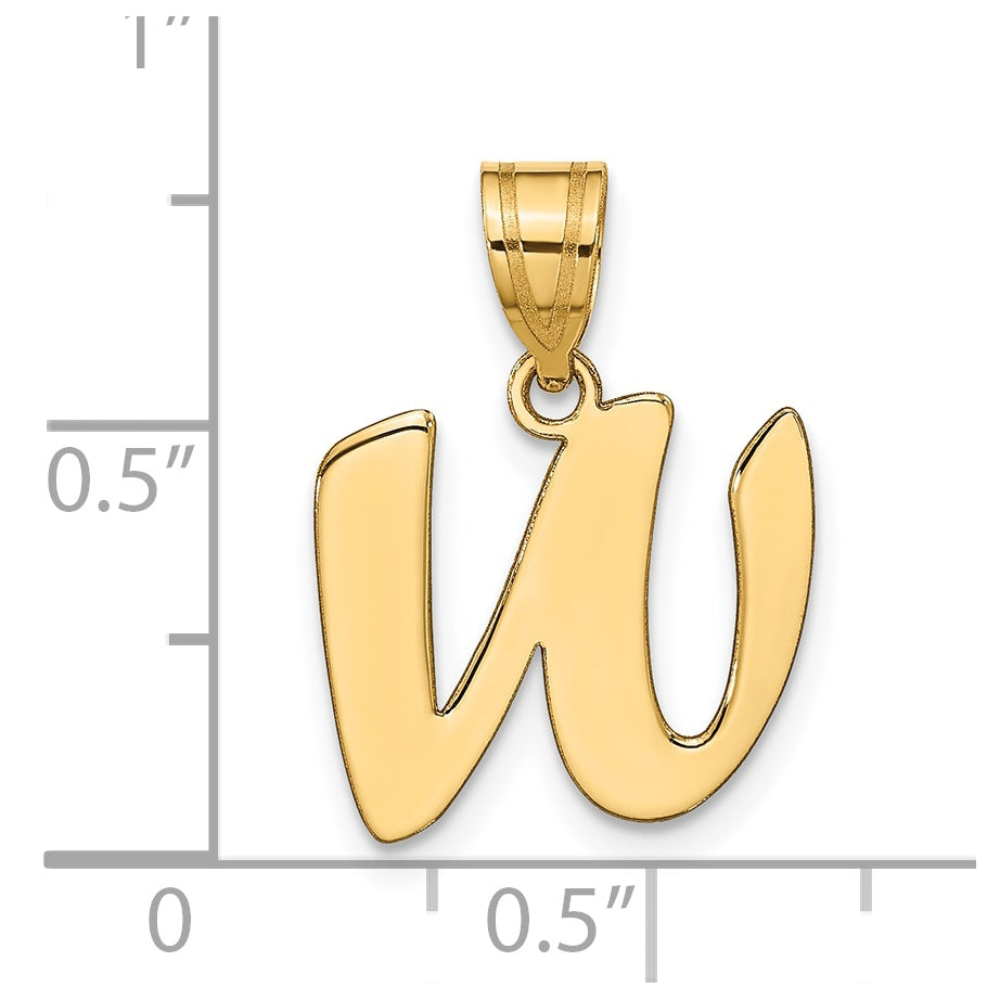 14K Yellow Gold Polished Script Letter W Initial Pendant