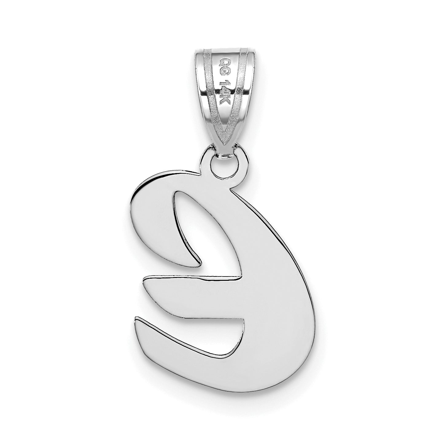 14K White Gold Polished Script Letter E Initial Pendant