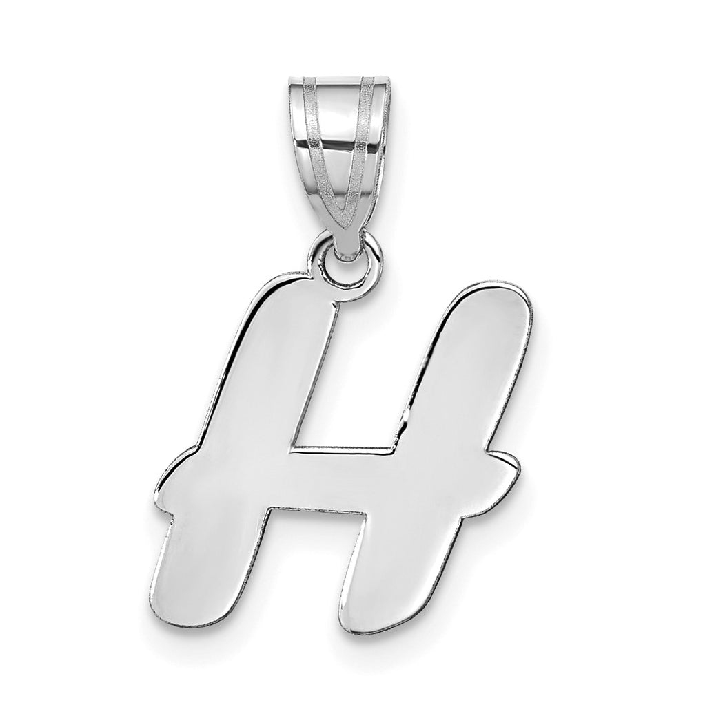 14K White Gold Polished Script Letter H Initial Pendant