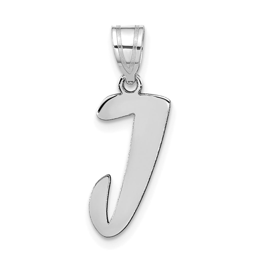 14K White Gold Polished Script Letter J Initial Pendant