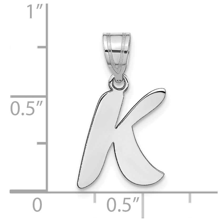14K White Gold Polished Script Letter K Initial Pendant