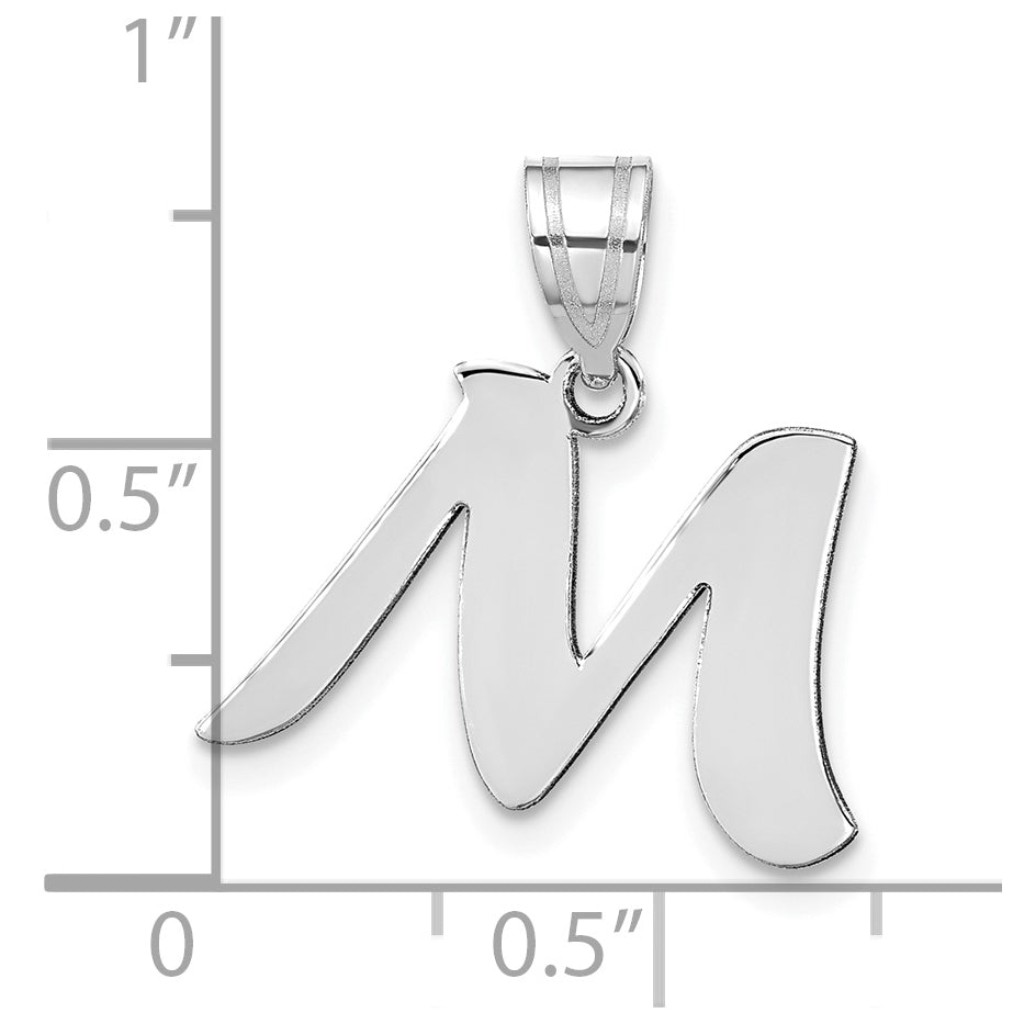 14K White Gold Polished Script Letter M Initial Pendant
