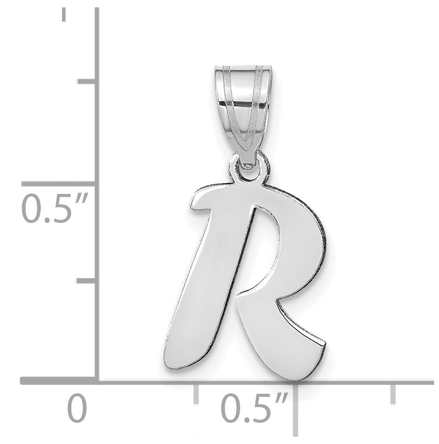 14K White Gold Polished Script Letter R Initial Pendant