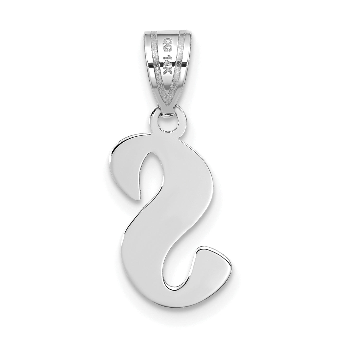 14K White Gold Polished Script Letter S Initial Pendant