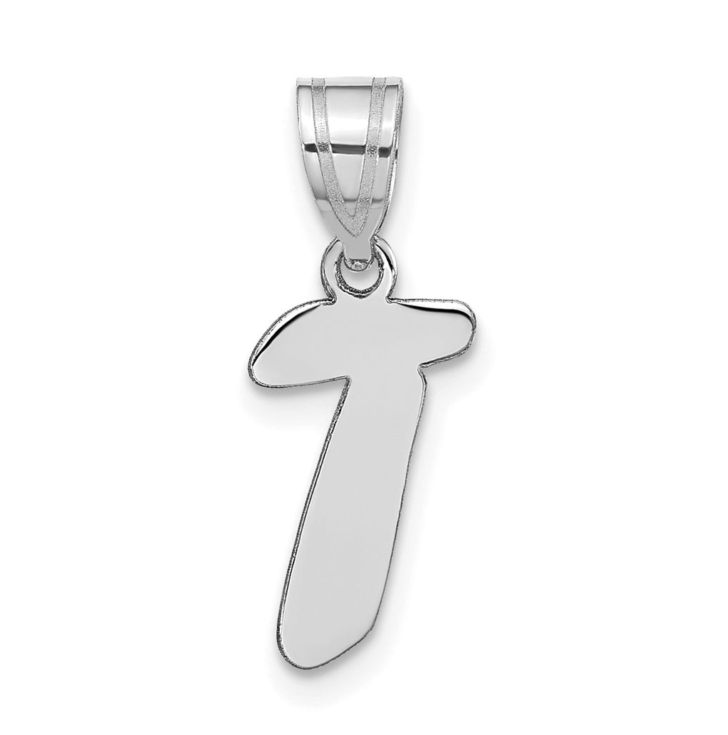 14K White Gold Polished Script Letter T Initial Pendant