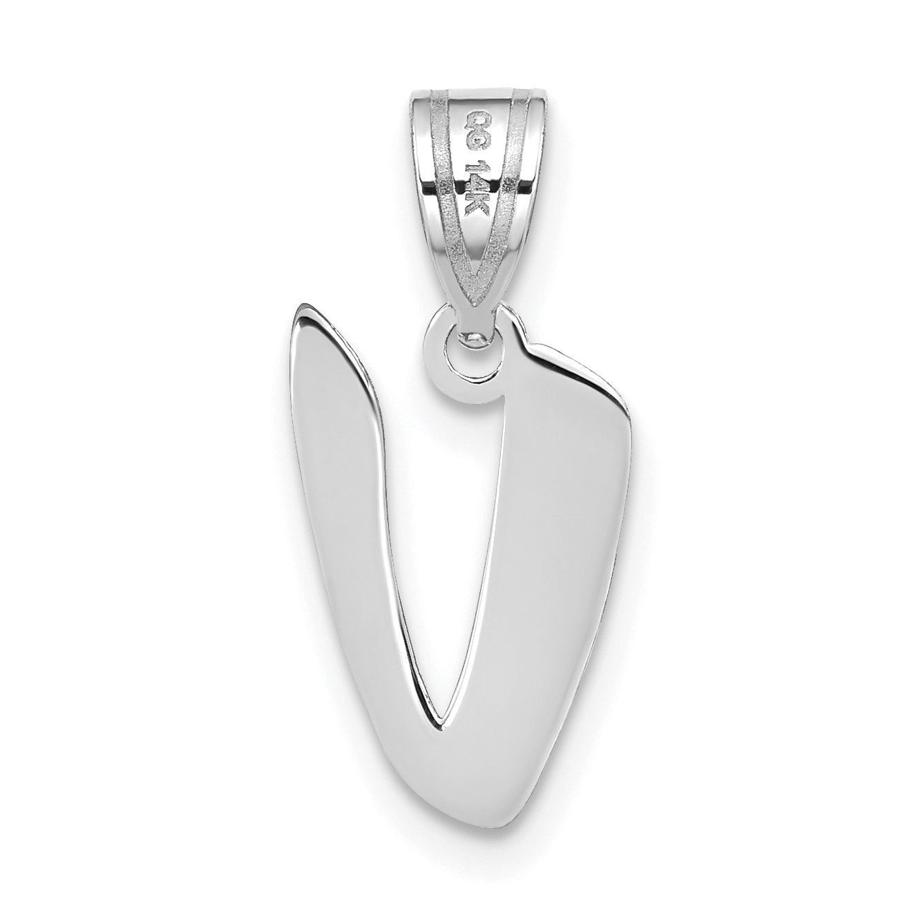 14K White Gold Polished Script Letter V Initial Pendant