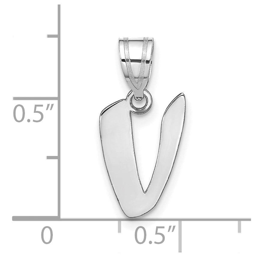 14K White Gold Polished Script Letter V Initial Pendant