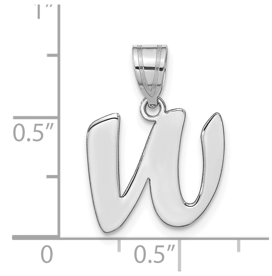 14K White Gold Polished Script Letter W Initial Pendant