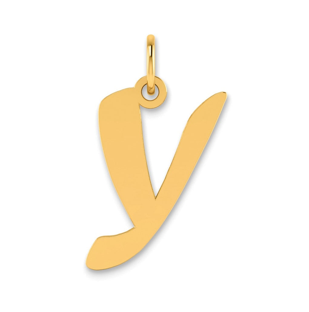14K Yellow Gold Polished Script Letter Y Initial Pendant