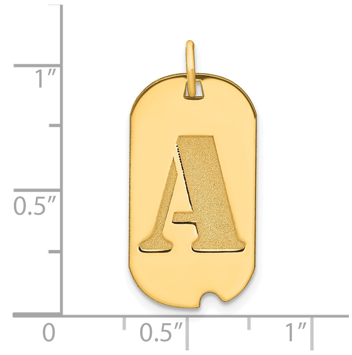 14K Yellow Gold Polished Letter A Initial Dog Tag Pendant