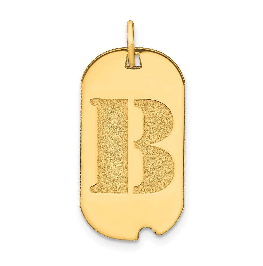 14K Yellow Gold Polished Letter B Initial Dog Tag Pendant
