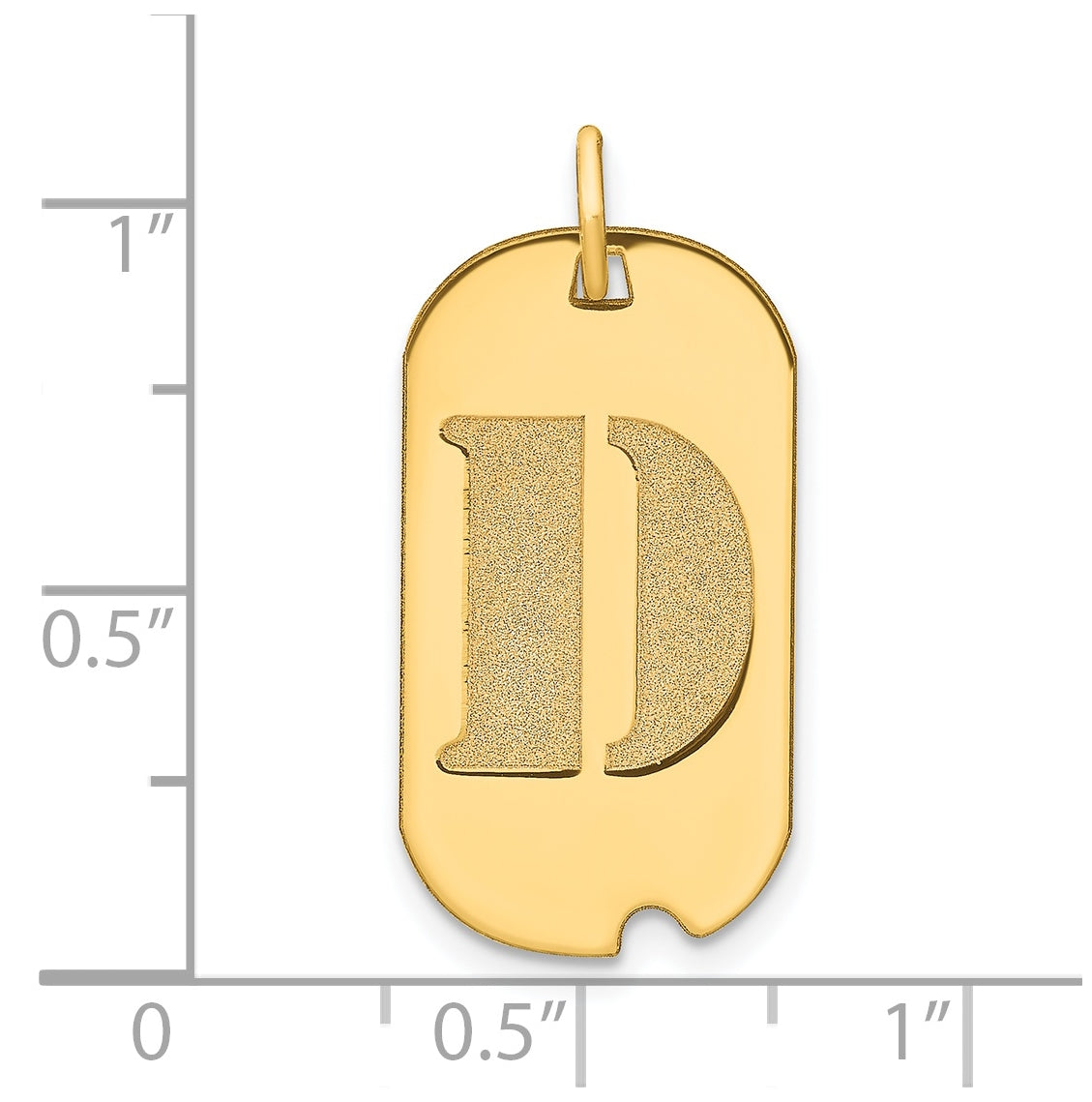 14K Yellow Gold Polished Letter D Initial Dog Tag Pendant