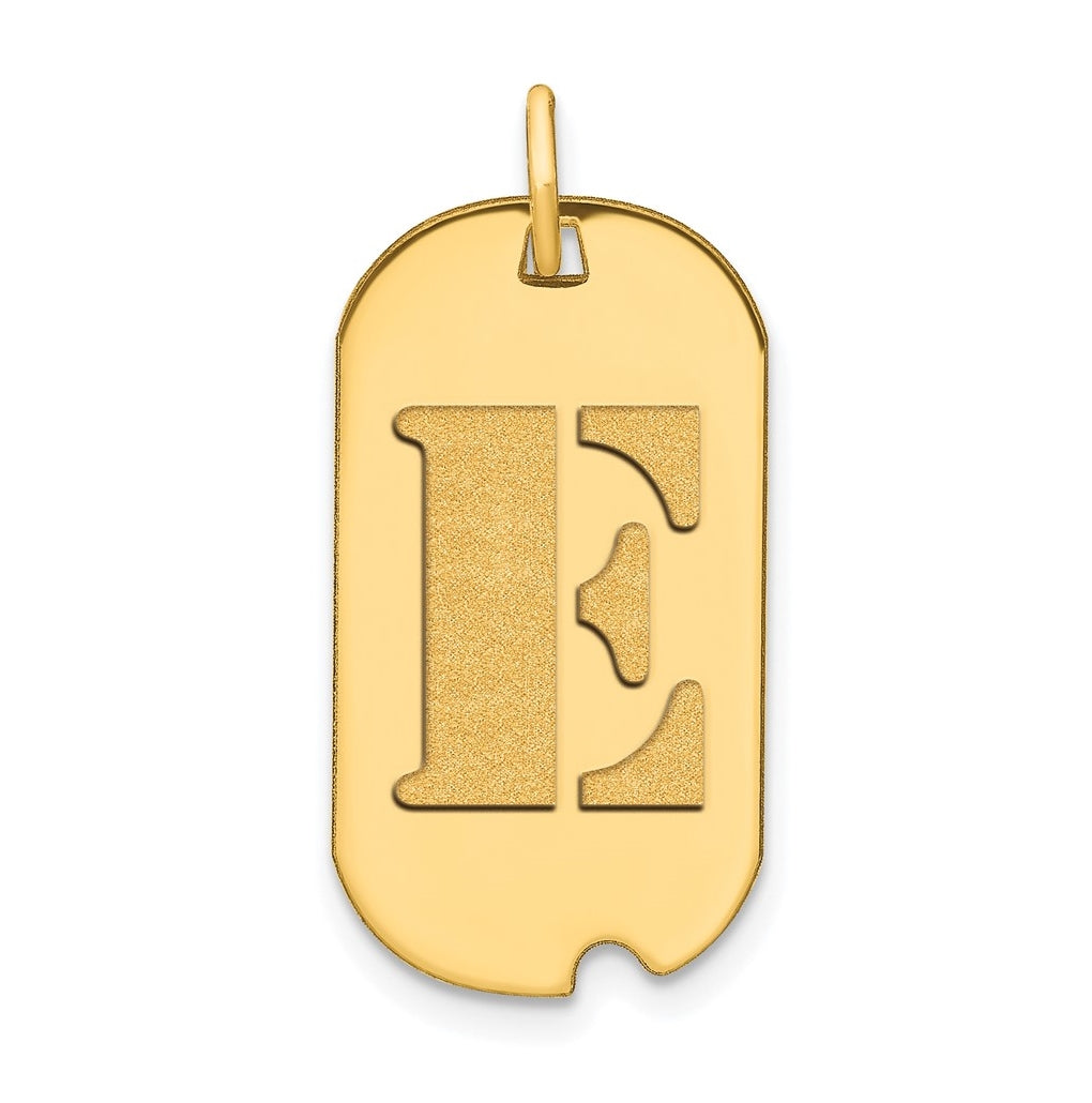 14K Yellow Gold Polished Letter E Initial Dog Tag Pendant