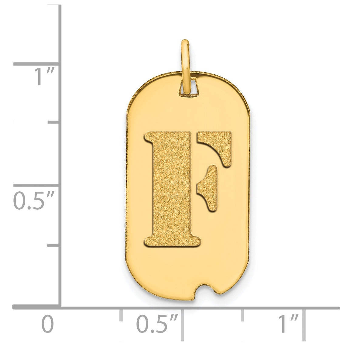 14K Yellow Gold Polished Letter F Initial Dog Tag Pendant