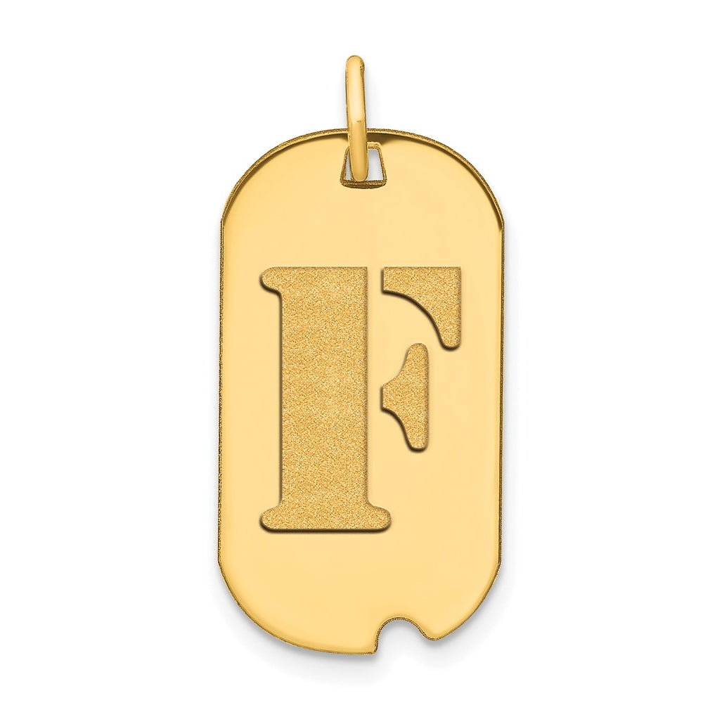 14K Yellow Gold Polished Letter F Initial Dog Tag Pendant
