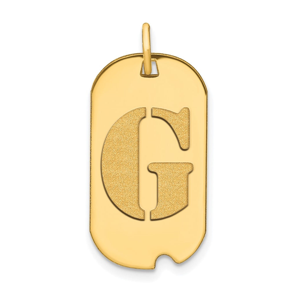 14K Yellow Gold Polished Letter G Initial Dog Tag Pendant