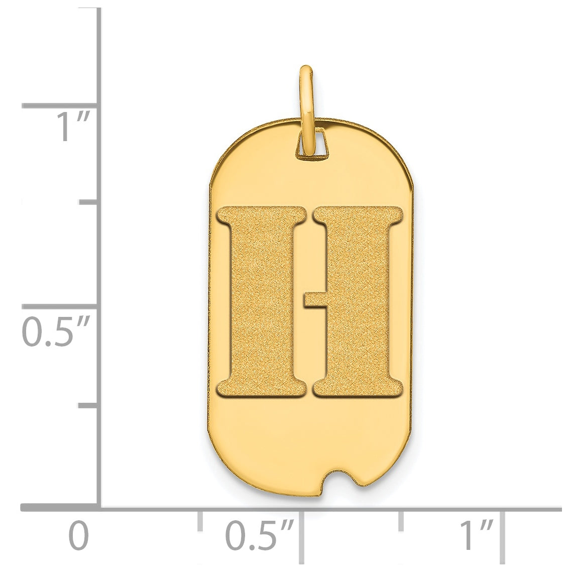 14K Yellow Gold Polished Letter H Initial Dog Tag Pendant