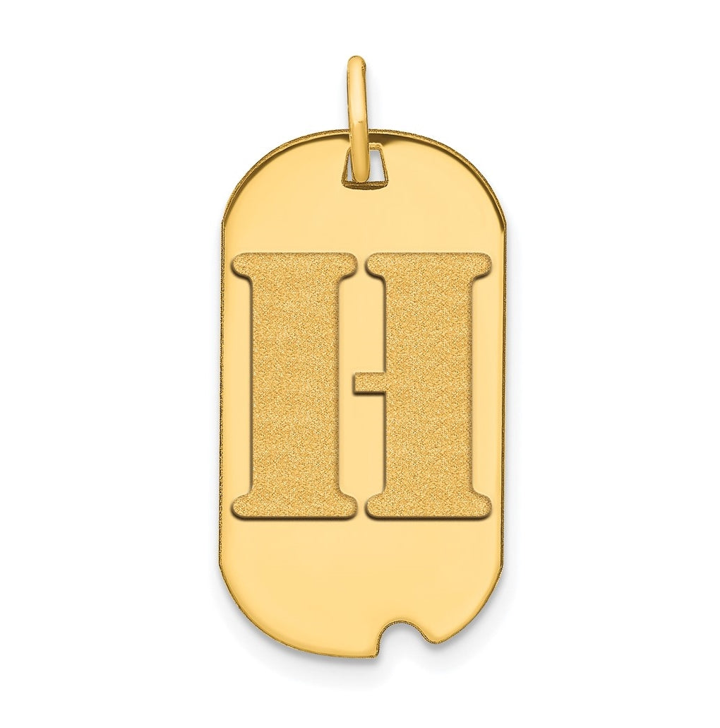 14K Yellow Gold Polished Letter H Initial Dog Tag Pendant