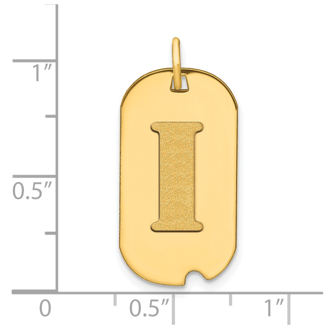 14K Yellow Gold Polished Letter I Initial Dog Tag Pendant