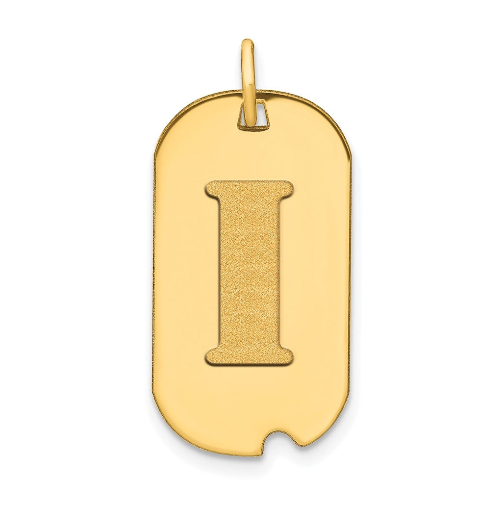 14K Yellow Gold Polished Letter I Initial Dog Tag Pendant