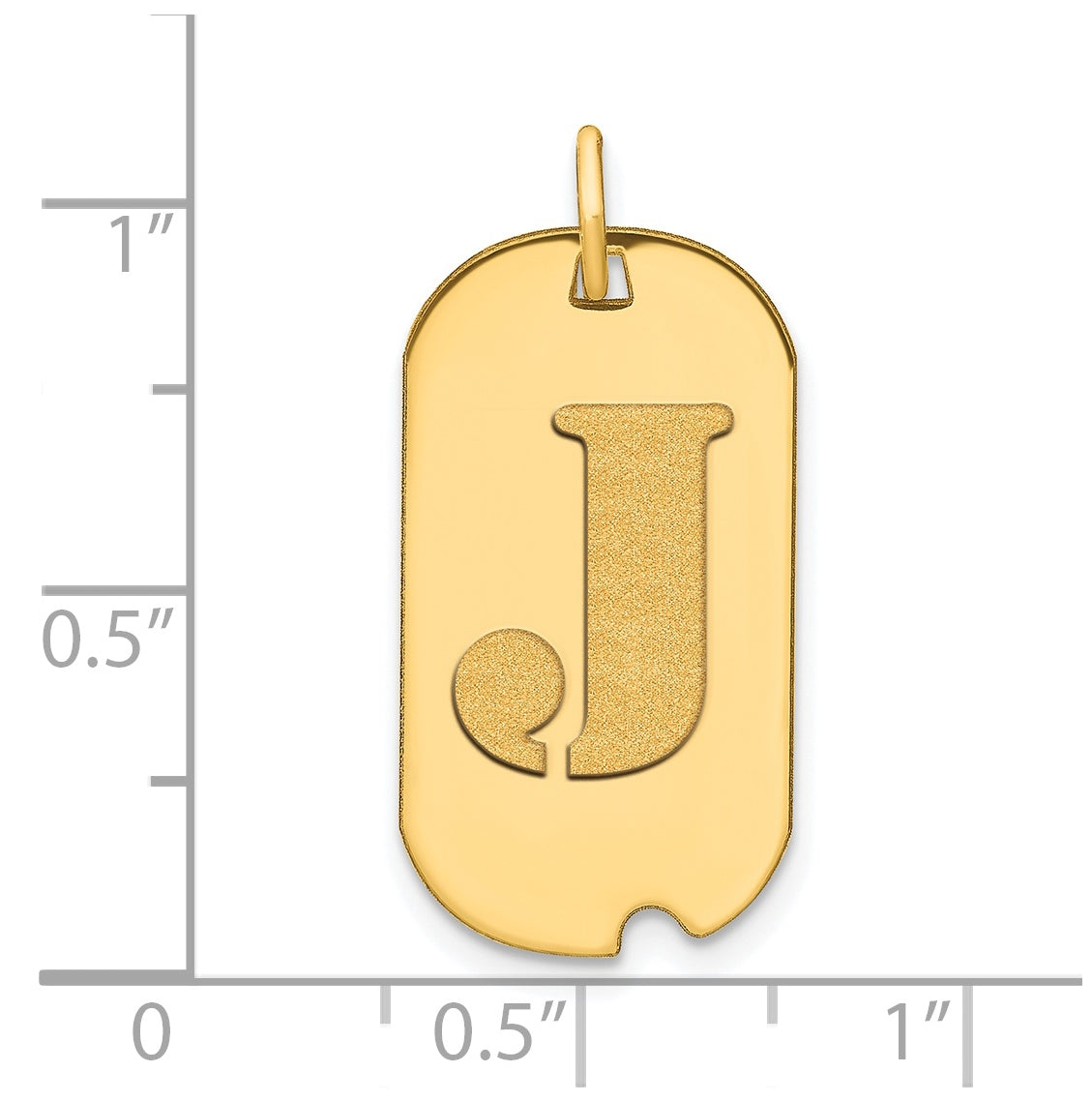 14K Yellow Gold Polished Letter J Initial Dog Tag Pendant