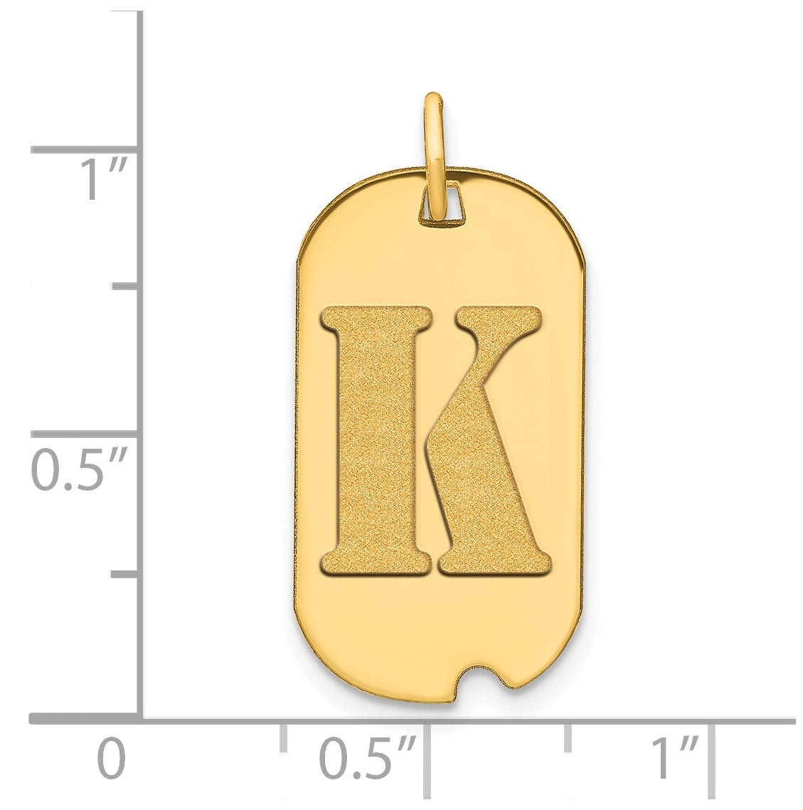 14K Yellow Gold Polished Letter K Initial Dog Tag Pendant
