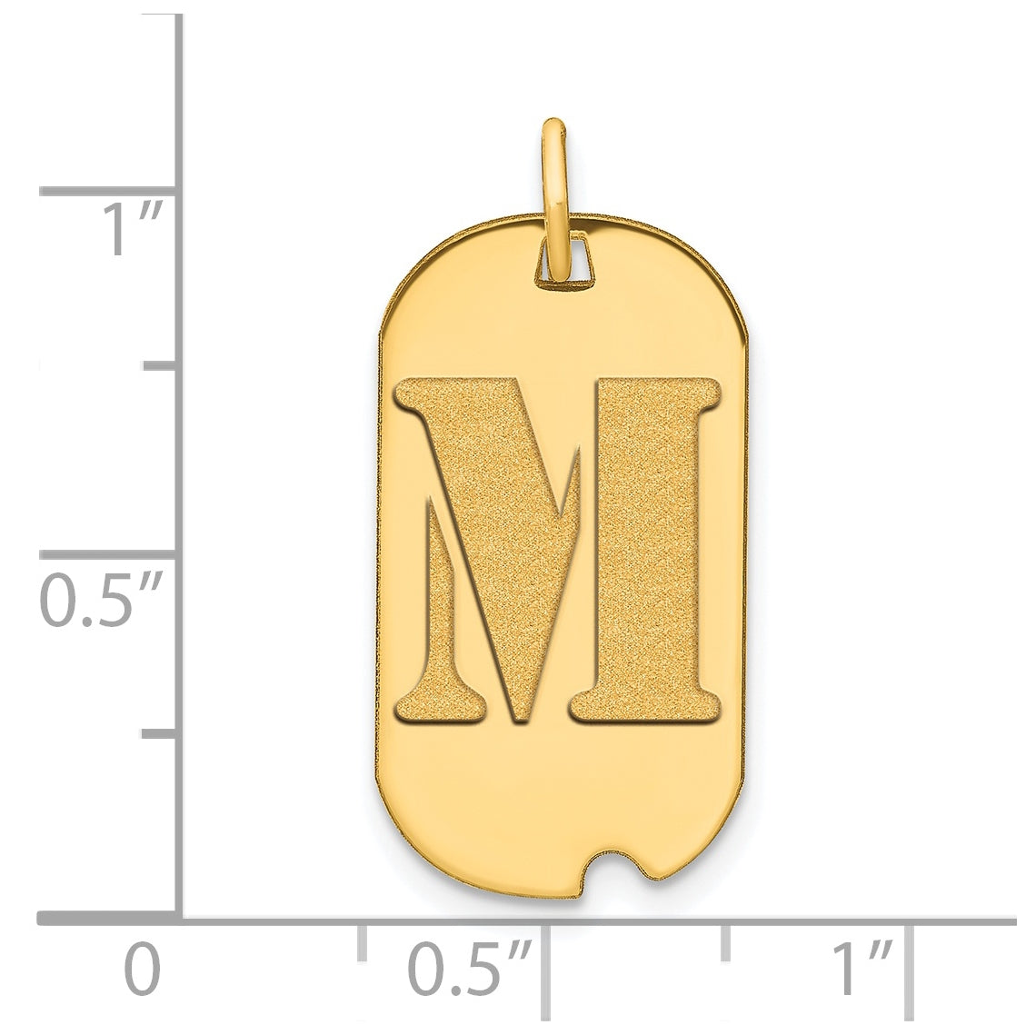 14K Yellow Gold Polished Letter M Initial Dog Tag Pendant