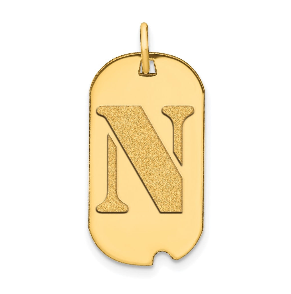 14K Yellow Gold Polished Letter N Initial Dog Tag Pendant