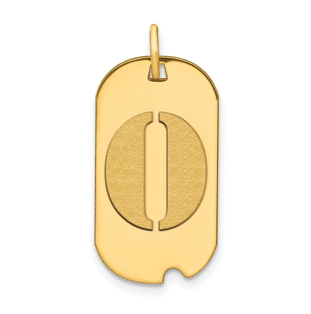 14K Yellow Gold Polished Letter O Initial Dog Tag Pendant