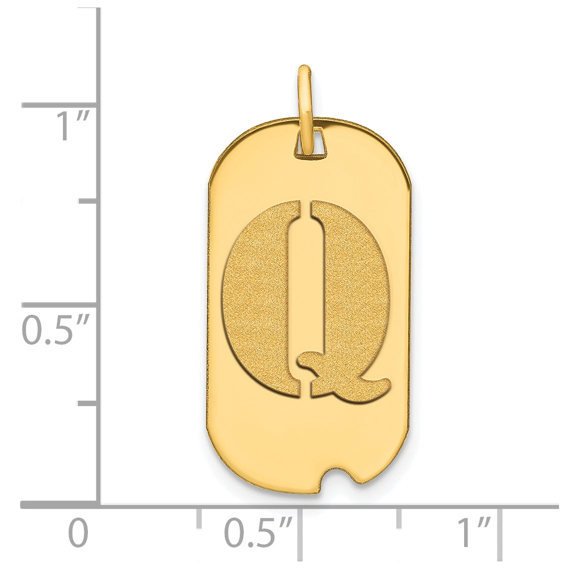 14K Yellow Gold Polished Letter Q Initial Dog Tag Pendant