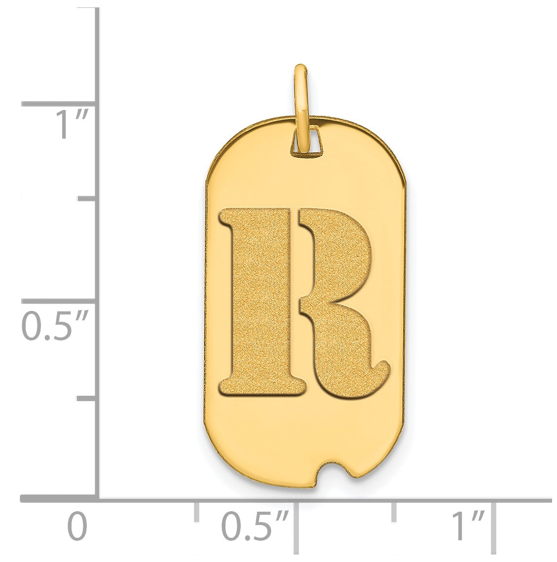 14K Yellow Gold Polished Letter R Initial Dog Tag Pendant