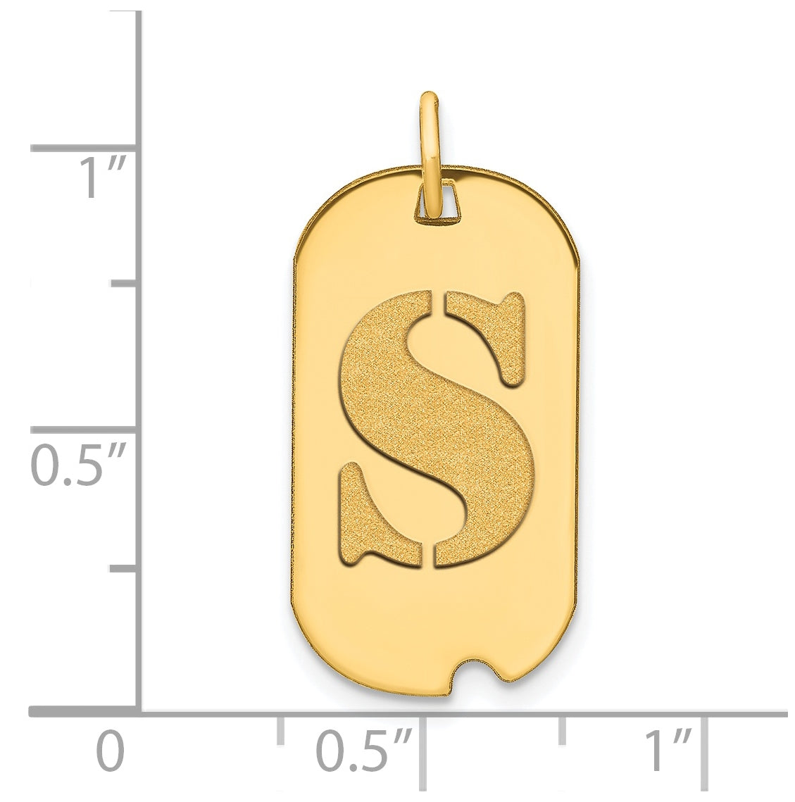 14K Yellow Gold Polished Letter S Initial Dog Tag Pendant