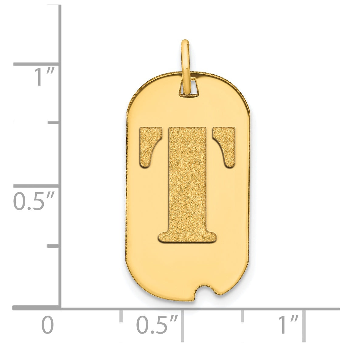 14K Yellow Gold Polished Letter T Initial Dog Tag Pendant