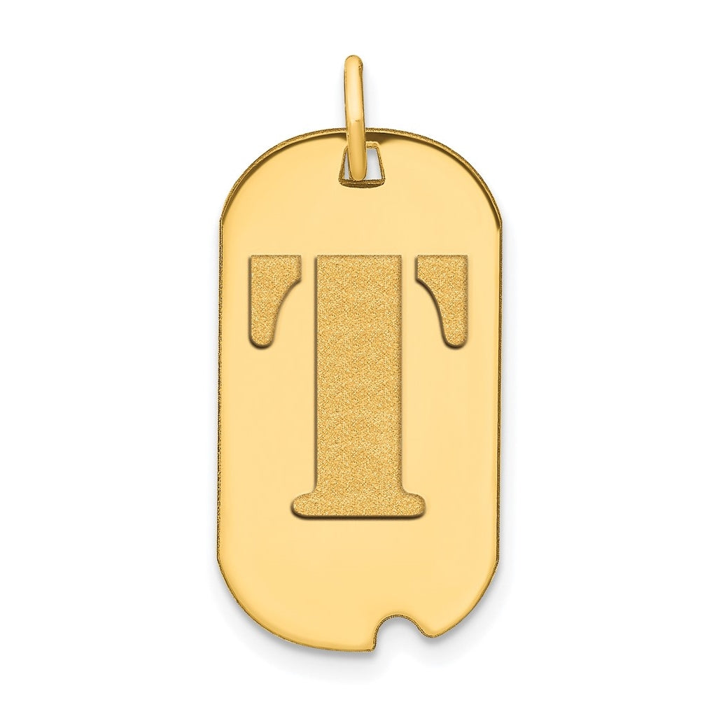 14K Yellow Gold Polished Letter T Initial Dog Tag Pendant