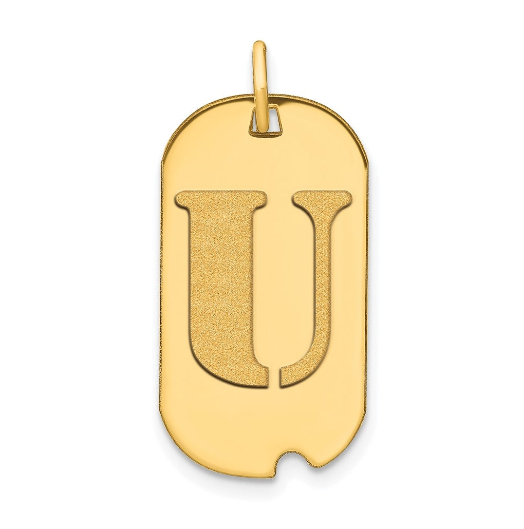 14K Yellow Gold Polished Letter U Initial Dog Tag Pendant
