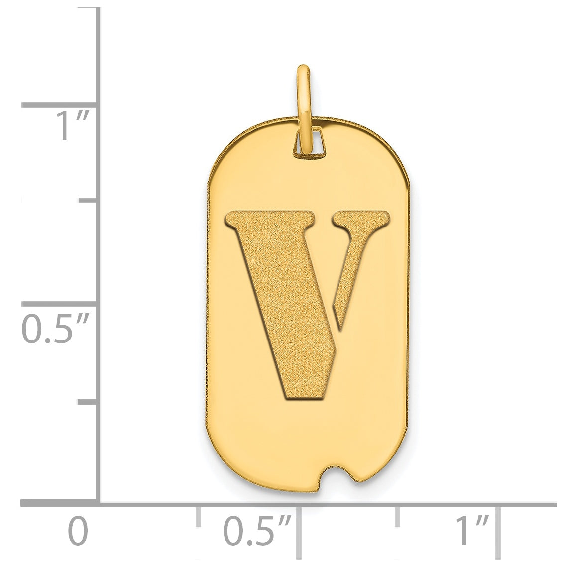 14K Yellow Gold Polished Letter V Initial Dog Tag Pendant