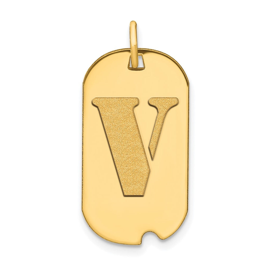 14K Yellow Gold Polished Letter V Initial Dog Tag Pendant