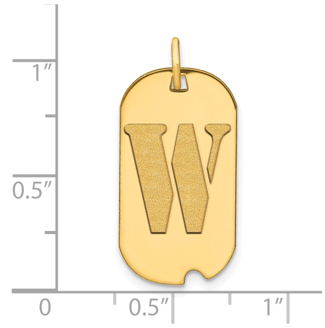 14K Yellow Gold Polished Letter W Initial Dog Tag Pendant
