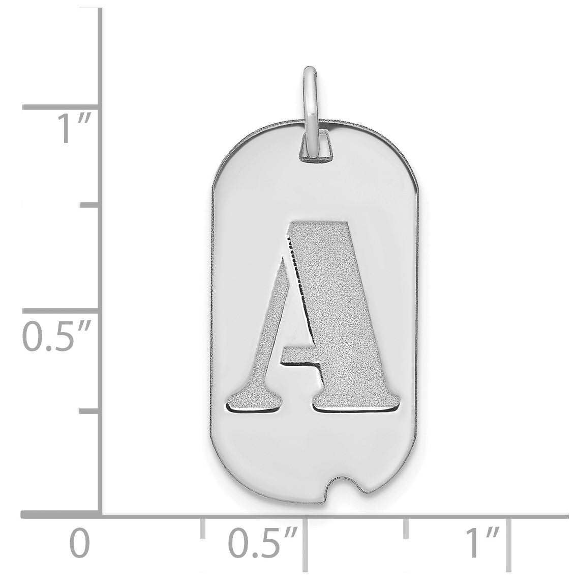 14K White Gold Polished Letter A Initial Dog Tag Pendant