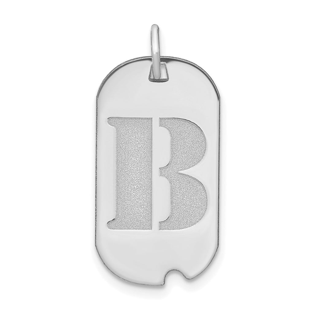 14K White Gold Polished Letter B Initial Dog Tag Pendant