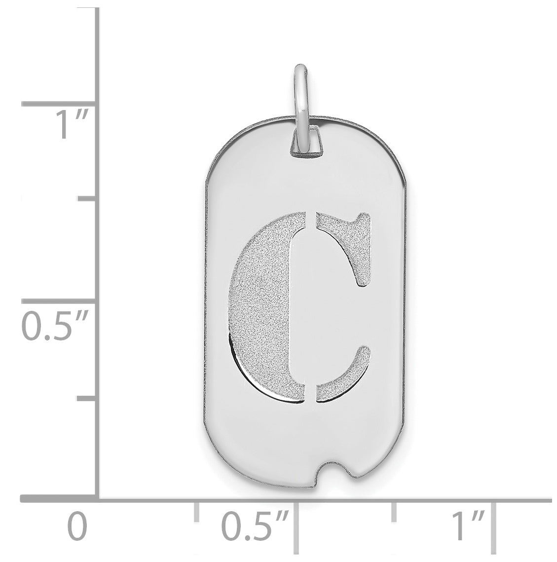 14K White Gold Polished Letter C Initial Dog Tag Pendant